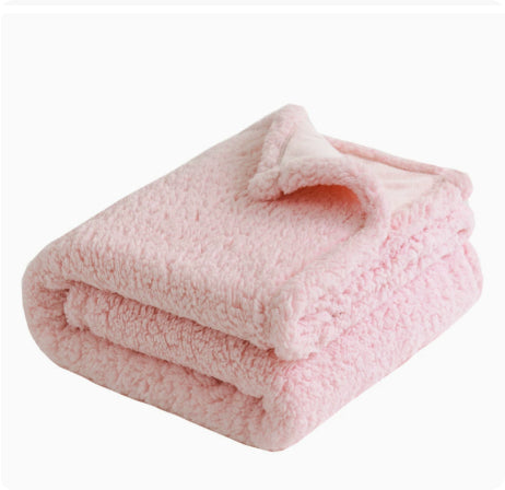 Flannel Cotton Wool Sherpa Thick Pet Blanket Dog Kennel — Pink-XS