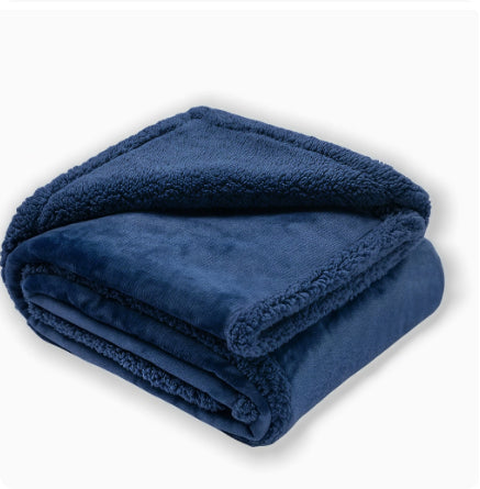 Flannel Cotton Wool Sherpa Thick Pet Blanket Dog Kennel — Sea blue-XS