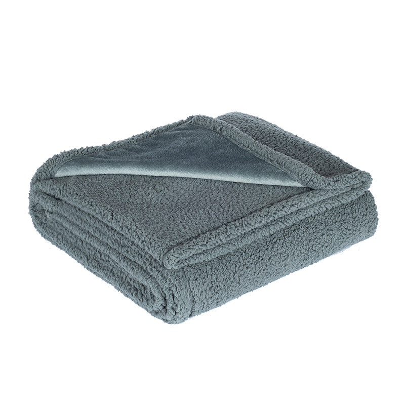 Flannel Cotton Wool Sherpa Thick Pet Blanket Dog Kennel — Grey-XS